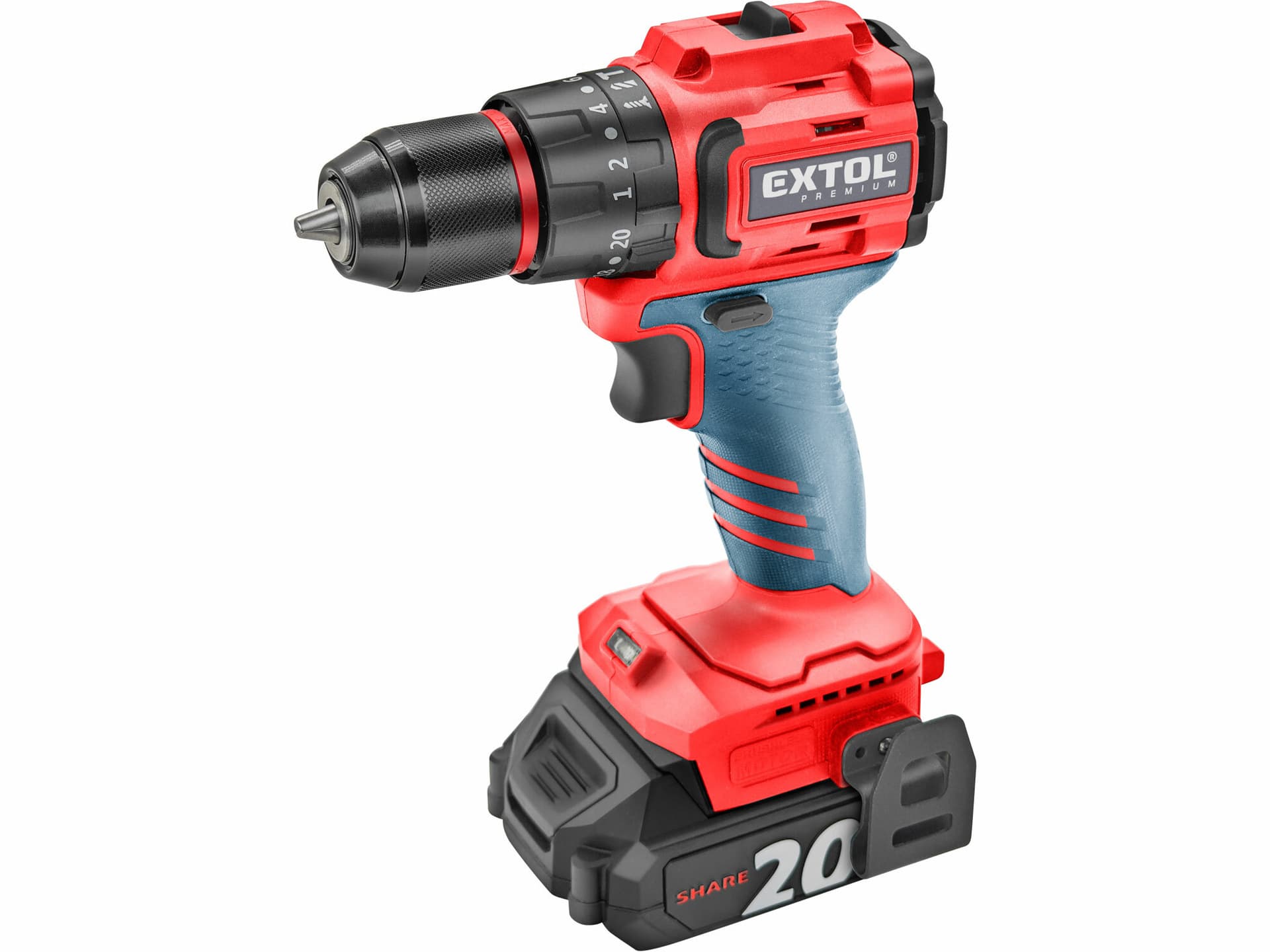 Vrtačka s příklepem aku kompaktní Share20V, 1x 2Ah, 50Nm, bezuhlíkový motor