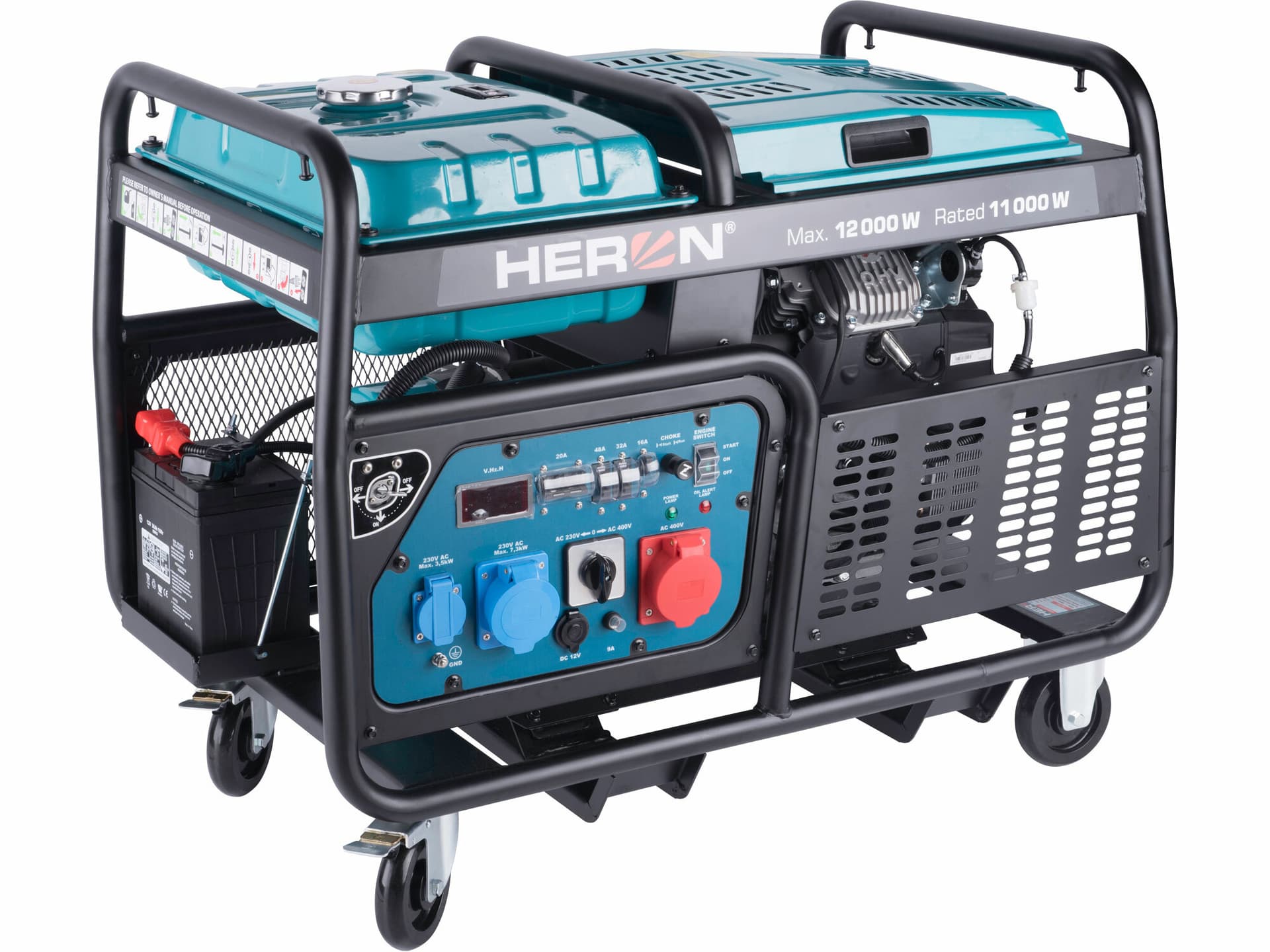 Elektrocentrála rámová benzínová 400V/230V, 12kW/11kW, 22HP dvojvalec, elektrický start