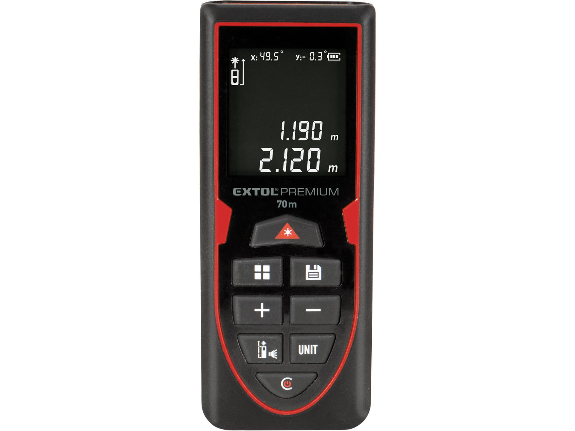Měřič vzdálenosti laserový do 70m, ±2mm, zelený laser, LCD