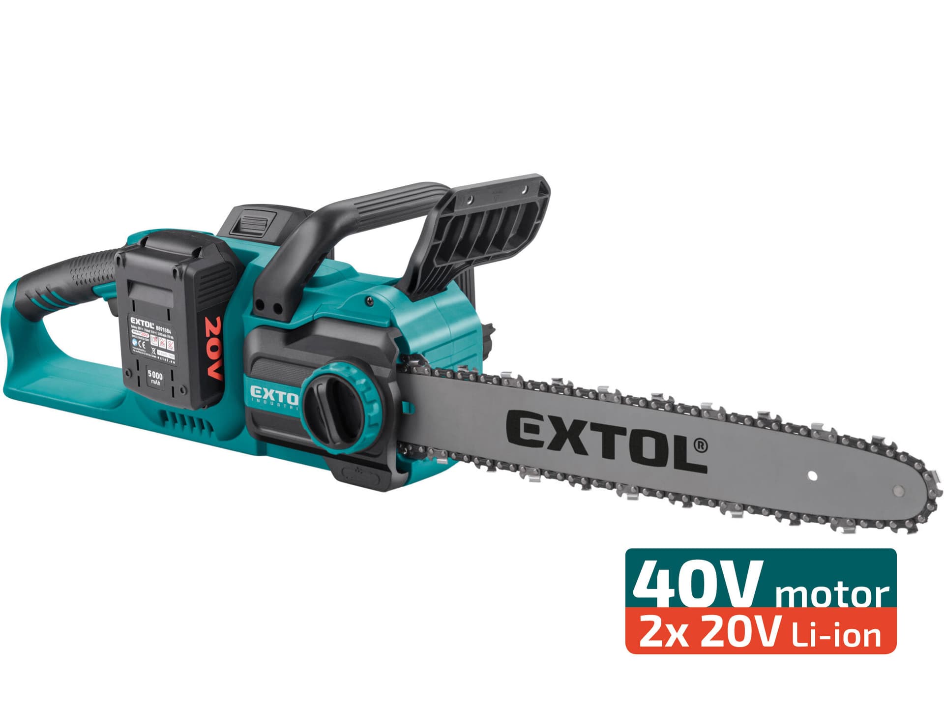 Pila řetězová Share20V, 2x 4Ah, čepel 455mm, bezuhlíkový motor