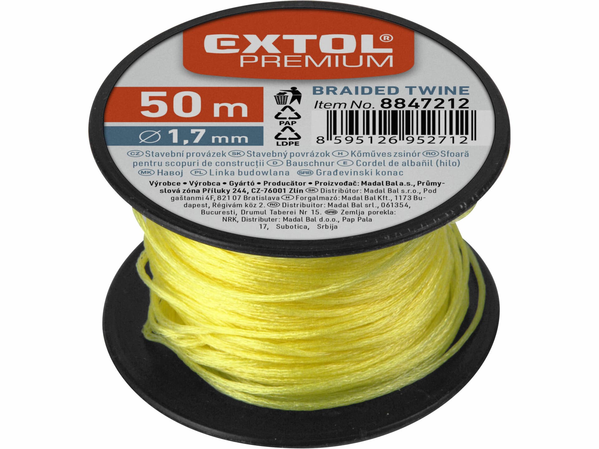 Šňůra zednická, cívka, délka 50m, Ø1,7mm, žlutá