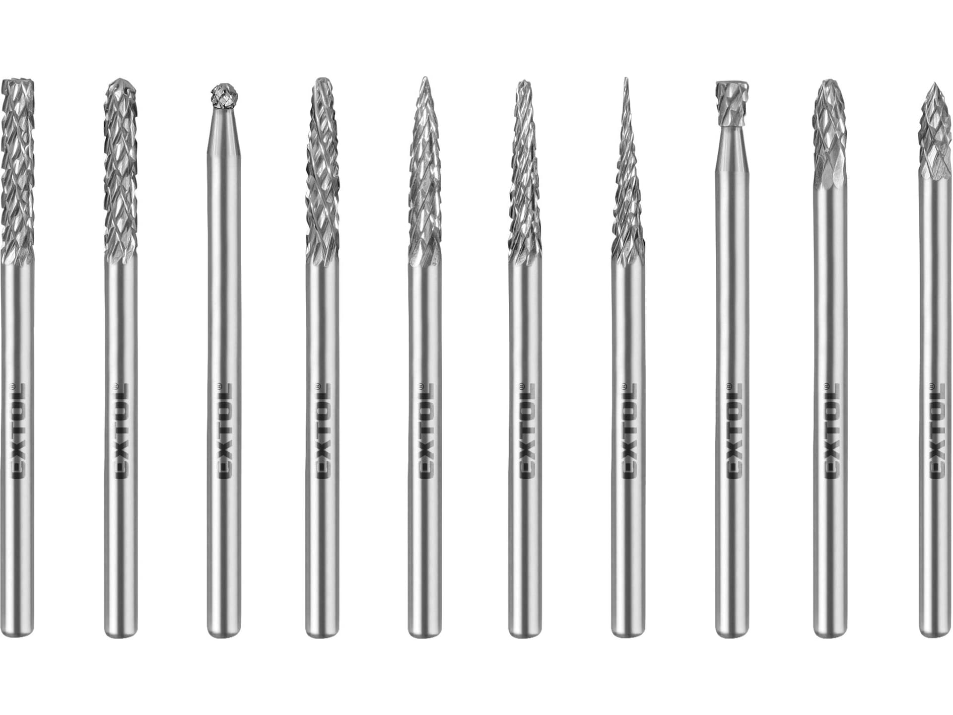 Sada karbidových fréz, 10ks, ø3mm, stopka ø3mm, celková délka 38mm
