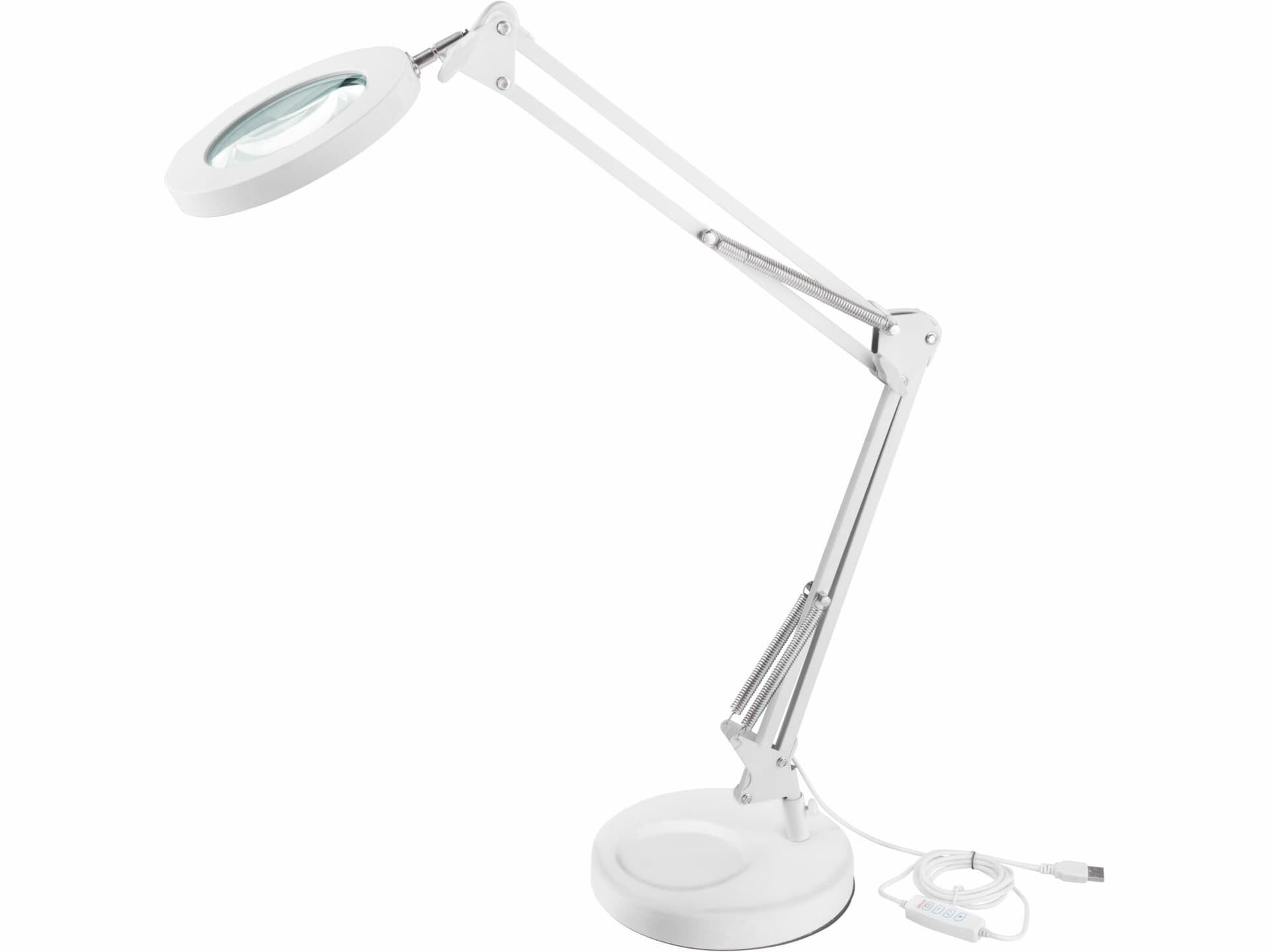Lampa stolová s LED a lupou, 2400lm, USB napájení, bílá