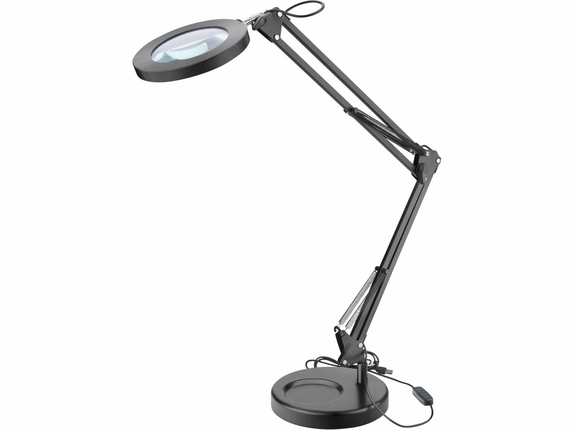 Lampa stolová s LED a lupou, 2400lm, USB napájení, černá