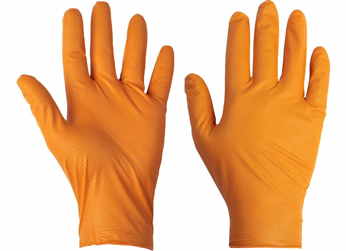Rukavice nitrilové nepudrované oranžové, vel. L diamantový povrch 50ks