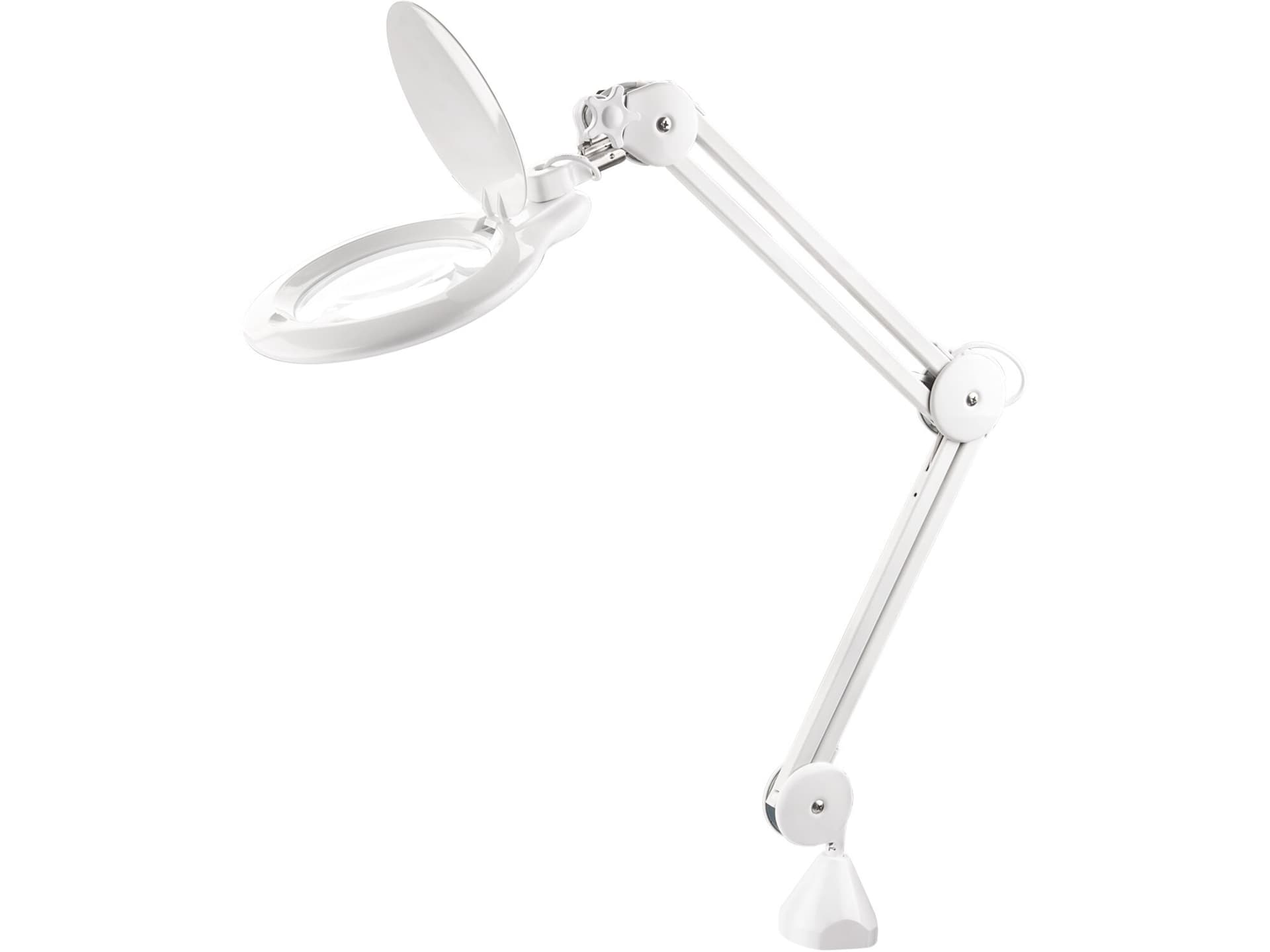 Lampa stolová s LED a lupou, 1000lm, nastavitelné rameno, lupa 5x, bílá