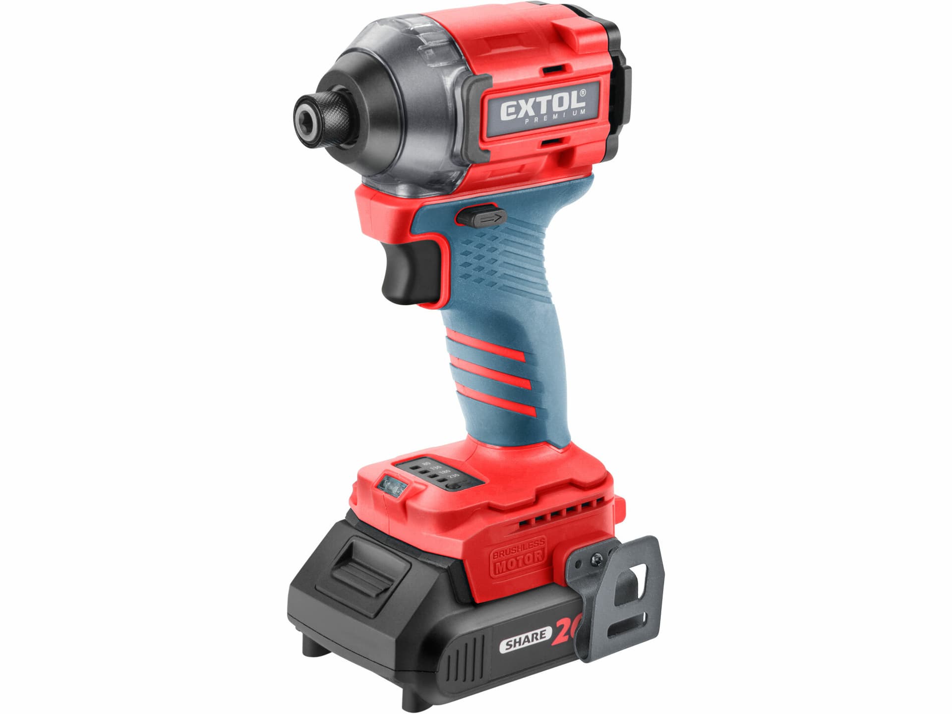 Utahovák rázový aku Share20V, 1x 2Ah, 1/4" šestihran na bity, 230Nm, bezuhlíkový motor