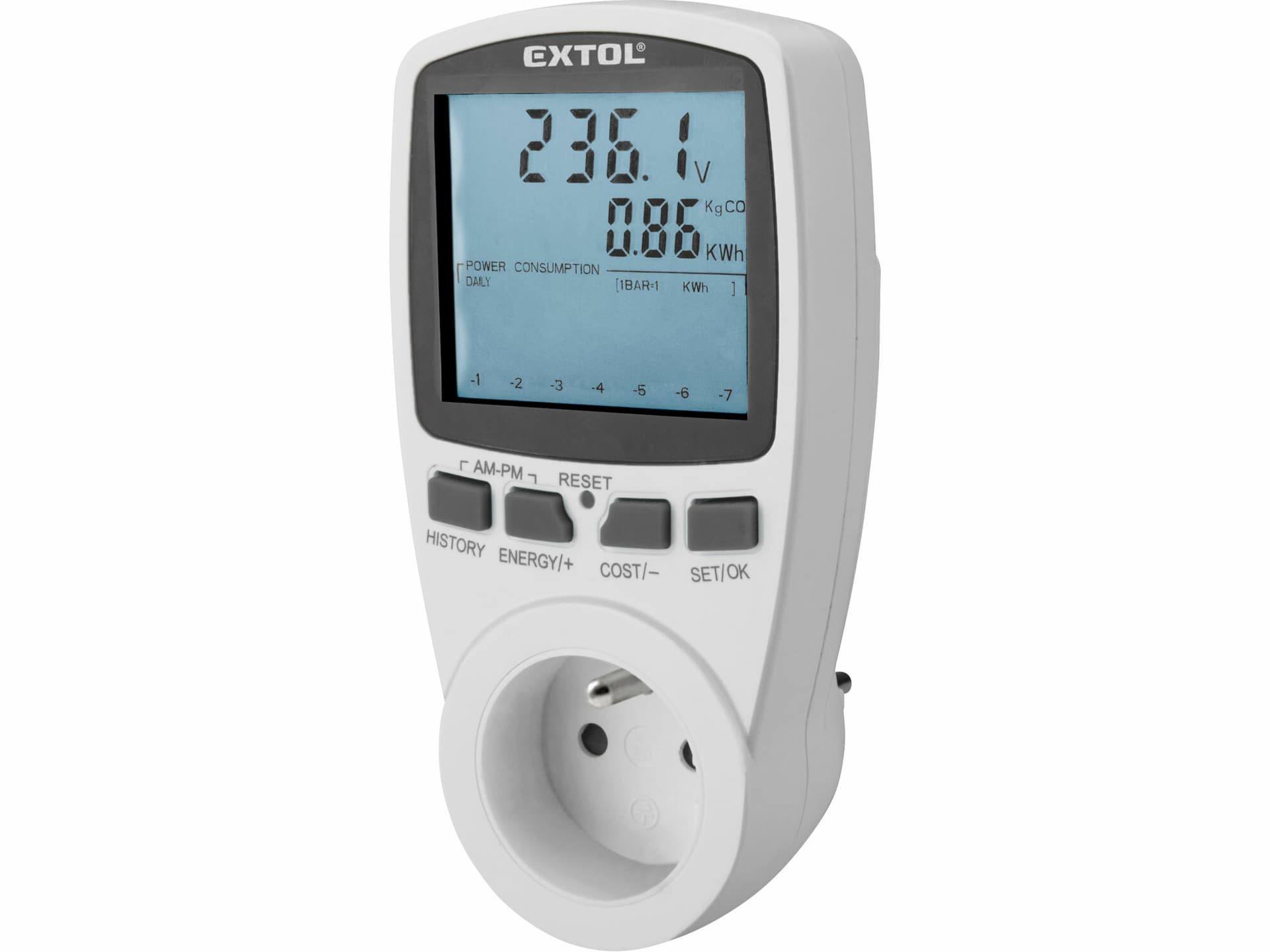 Měřič příkonu a spotřeby, max. 3680W, měření: W/Wh/A/V/Hz