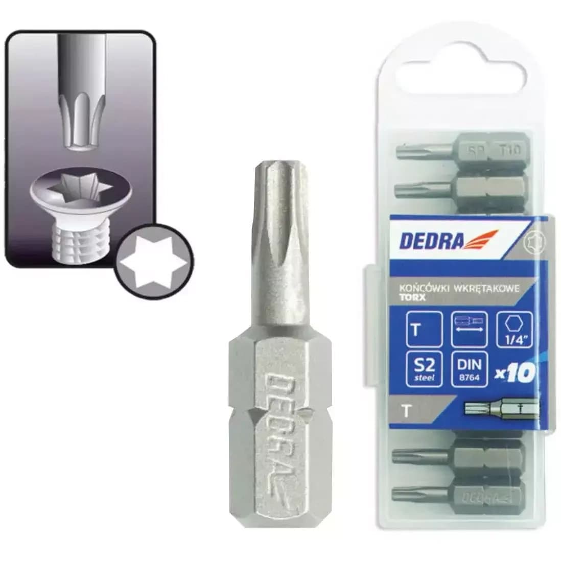 Šroubové bity Torx T20x25mm,10ks plastové pouzdro