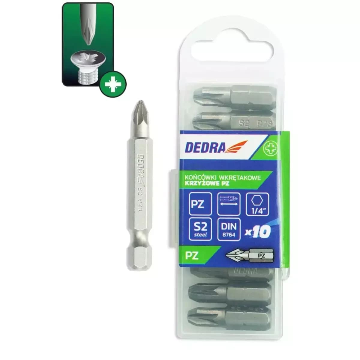 Šroubové bity Pozidriv PZ2x50mm,10ks plastové pouzdro