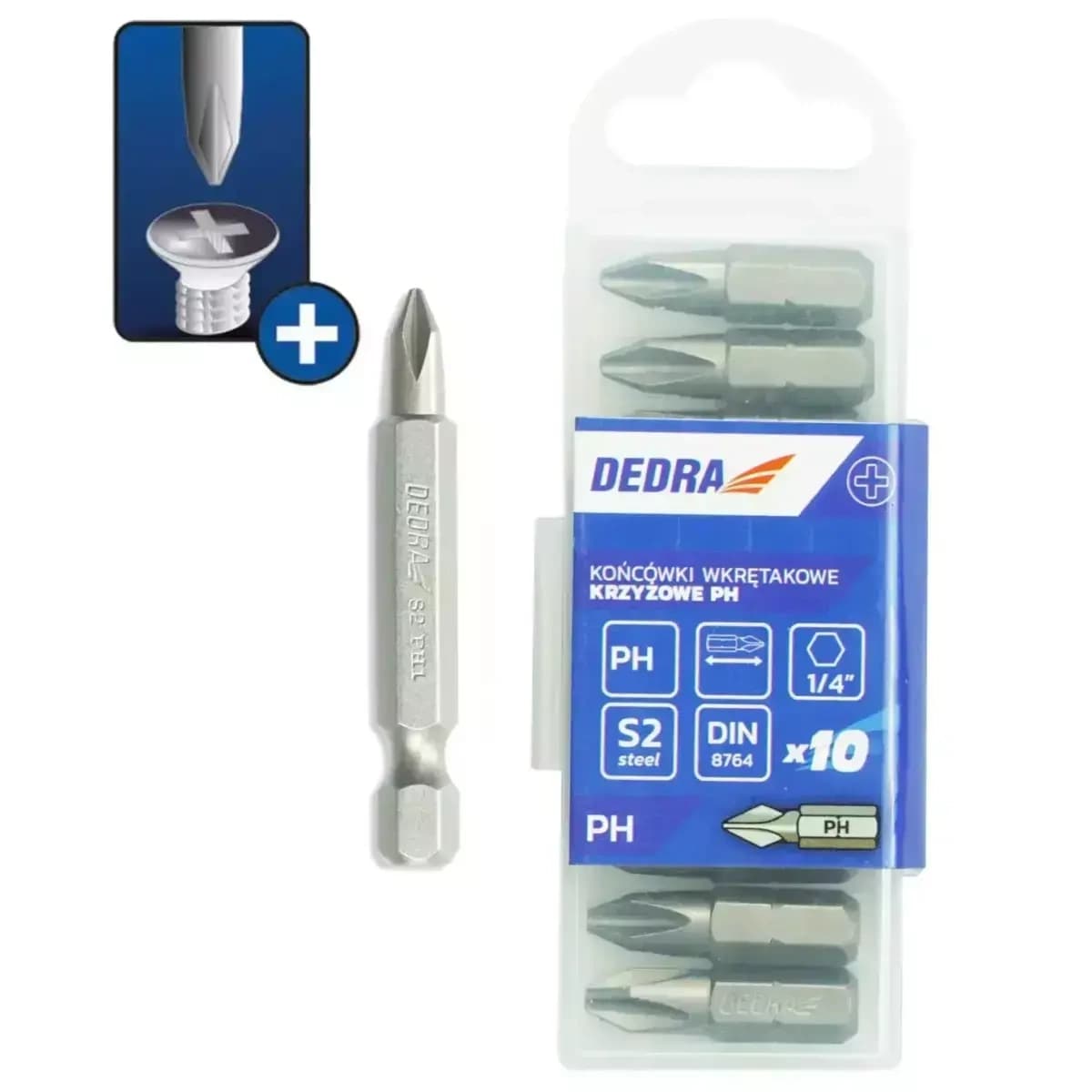 Šroubové bity Phillips PH2x50mm,10ks plastové pouzdro