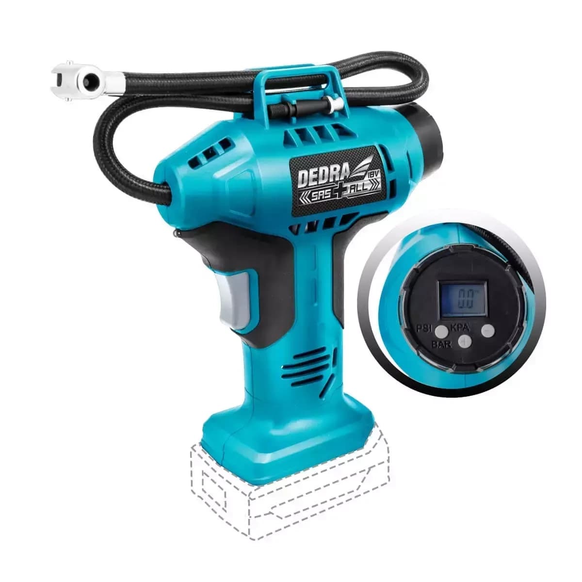Pistolový mini kompresor 11 bar, 18V (DED7078LCD)