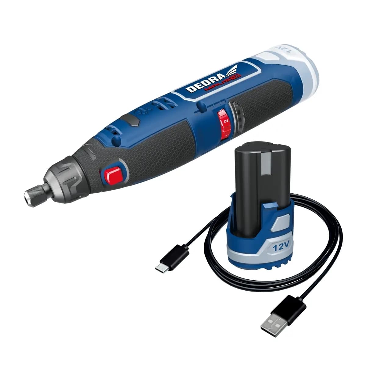 Sada 12V DED7340Z1 mini bruska+DED7300 USB/C+DED7320 2,0Ah